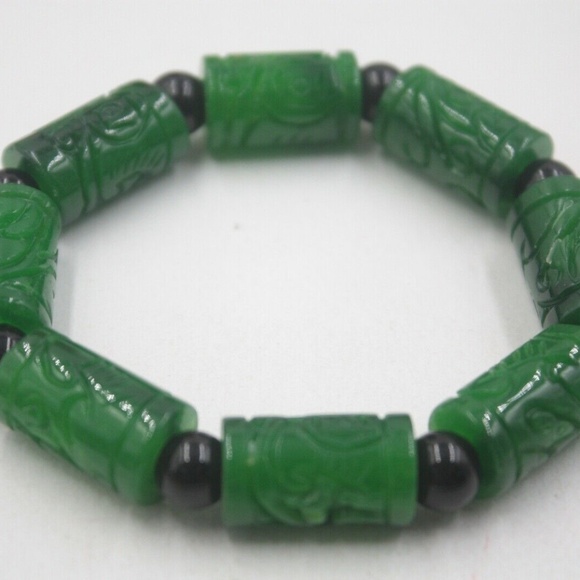 Natural Grade A Jade (jadeite) Green Coin Tube Big Bead Knitted Bracelet - Picture 5 of 5